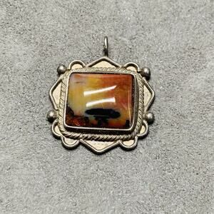 Vintage Silver Sterling Multicolored Agate Picture Frame Pendant, Artisan Made.